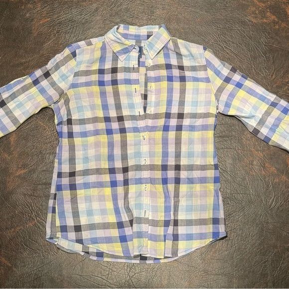 Blue, Green, Yellow button up shirt, kids size small, IZOD brand - Picture 2 of 7